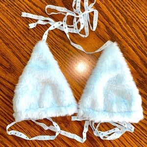 Fuzzy Blue Bikini Top